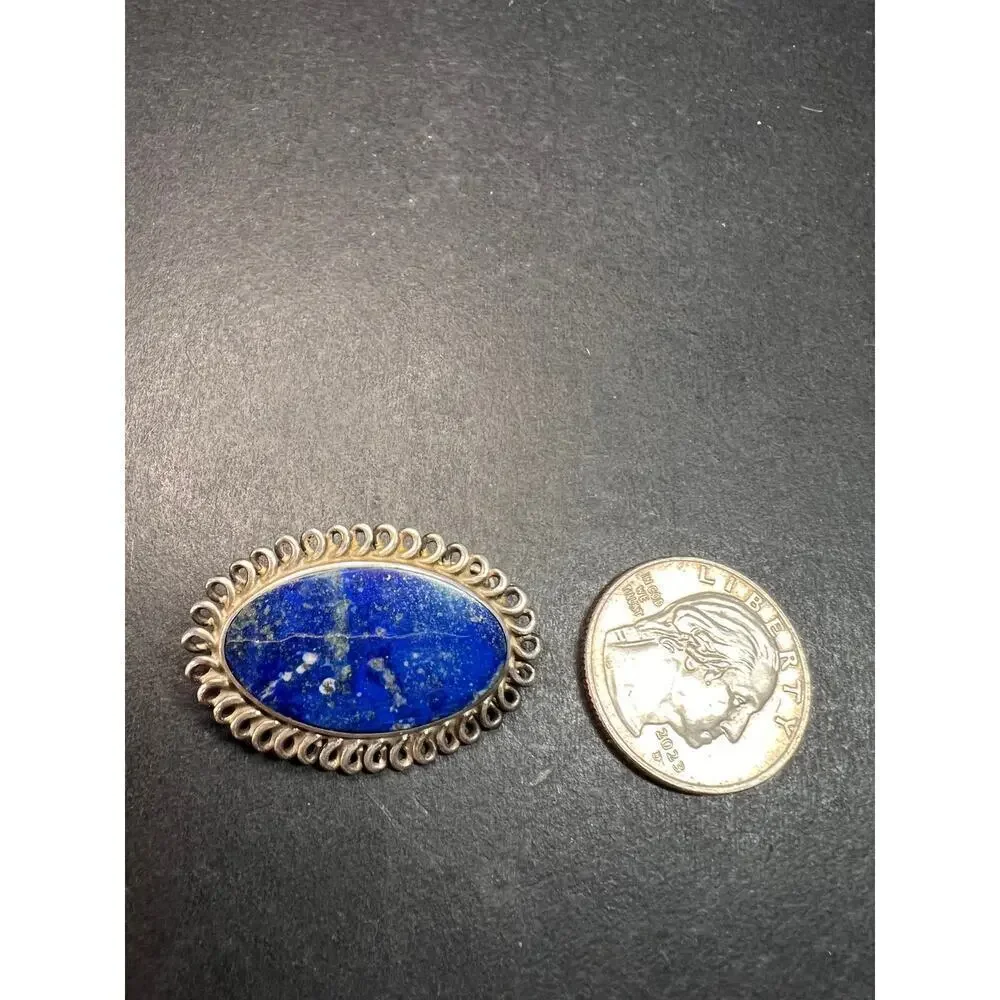 Vintage 950 silver lapis lazuli brooch pin